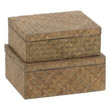 Set of decorative boxes Beige DMF 24 x 19 x 10 cm (2 Units)