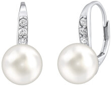 Ювелирные серьги gentle silver earrings with real white pearl and Swarovski LPSER0639