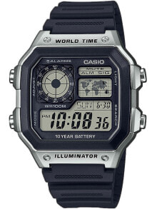 Мужские наручные электронные часы с черным силиконовым ремешком Casio AE-1200WH-1CVEF Collection mens 42mm 10ATM