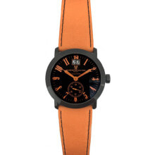 Мужские наручные часы с ремешком Мужские часы с оранжевым кожаным ремешком Montres de Luxe 09CL1-BKOR