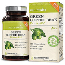 Жиросжигатели Naturewise Green Coffee Bean Extract Экстракт зерен зеленого кофе для ускорения обмена веществ 60 вегетарианских капсулы