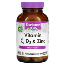 Bluebonnet Nutrition, витамины C, D3 и цинк, 50 растительных капсул