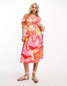 Купить женские платья Influence: Influence wrap front long sleeve midi dress in orange swirl floral