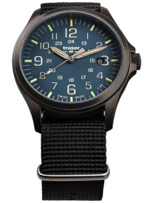 Мужские наручные часы с черным текстильным ремешком Traser H3 108632 P67 Officer GunMetal Blue Mens 42mm 10ATM
