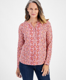 Petite Endless Border Printed Cotton Top, Created for Macy's купить онлайн