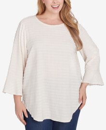 Plus Size Ballet Neck Luxe Smocked Top with Ruffle Sleeves купить онлайн