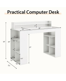 Slickblue office Computer Desk with Dual 3 Tier Bookshelf and Monitor Shelf-White