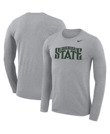 Nike men's Heathered Gray Michigan State Spartans School Wordmark Logo Performance Legend Long Sleeve T-shirt