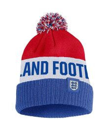 Nike men's Blue, Red England National Team Classic Stripe Cuffed Knit Hat With Pom