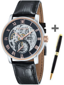 Аналоговые мужские наручные часы с черным кожаным ремешком  Thomas Earnshaw ES-8041-04-Set-Regency-Ball-Pen