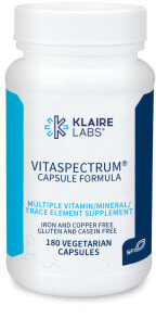 Витаминно-минеральные комплексы klaire Labs VitaSpectrum Комплекс с витаминами, минералами и микроэлементами Без железа и меди Без глютена и казеина 180 вегетарианских капсул