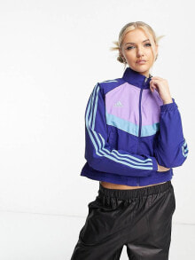 Женские ветровки adidas Sportswear House Of Tiro 3 stripe track jacket in navy and purple