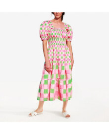 Jessie Zhao New York watermelon Grid Midi Dress