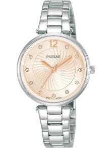 Женские наручные кварцевые часы Pulsar ремешок из нержавеющей стали. Водонепроницаемость-5 АТМ. Прочное, минеральное стекло. Циферблат декорирован кристалами  Swarovski.