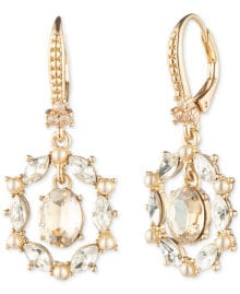 Купить серьги Marchesa: Gold-Tone Stone & Crystal Orbital Halo Leverback Drop Earrings