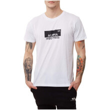 Мужские спортивные футболки Мужская футболка спортивная  белая с логотипом на груди Alpha Industries Box Logo