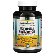 Рыбий жир и Омега 3, 6, 9 amazing Nutrition, Norwegian Cod Liver Oil, Lemon, 1,250 mg, 120 Softgels