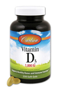 Витамин D carlson, Витамин D3, 1000 МЕ (25 мкг), 250 мягких таблеток