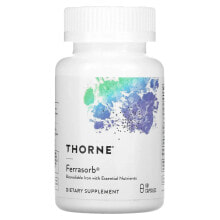 Витамины группы В thorne, Ferrasorb, железо с кофакторами, 60 капсул