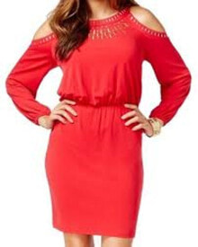 Thalia Sodi Women's Cold Shoulder Blouson Halter Dress Embellished Red M