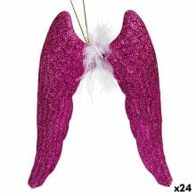 Christmas bauble Angel Wings Fuchsia Plastic Glitter 12,5 x 15 x 2,5 cm (24 Units)