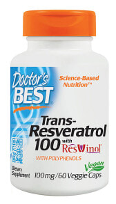 Антиоксиданты Doctor's Best Trans-Resveratrol 100 featuring ResVinol-25 Комплекс с экстрактом полифенолы и транс-ресвератролом 100 мг 60 веганских капсул