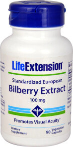 Витамины и БАДы для глаз Life Extension Bilberry Extract --Пищевая добавка экстракт черники для улучшения зрения - 100 мг - 90 Вегетарианских капсул