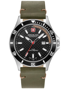 Мужские наручные часы с ремешком Мужские наручные часы с зеленым кожаным ремешком Swiss Military Hanowa 06-4161.2.04.007.14 Flagship Racer Mens 42mm 10ATM
