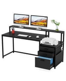 Tribesigns 63 Inch Computer Desk with File Drawer Cabinet, Ergonomic Office Desk with Monitor Stand, Computer Table with Printer Space, Wood PC Table Workstation Desk for Home Office