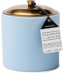 Duftkerze Teakholz und Jasmin 3 Dochte - Paddywax Hygge Ceramic Candle Blue Teakwood & Jasmine