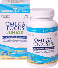 Рыбий жир и Омега 3, 6, 9 nordic Naturals Omega Focus Junior Юниор комплекс - ЭПК ДГК + фосфатидилхолин + магний + цинк + L-карнозин 120 мини-капсул