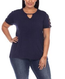 White Mark plus Size Keyhole Neck Cutout Short Sleeve Top