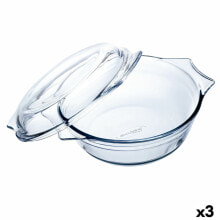 Oven Dish Ô Cuisine With lid 21,5 x 18 x 8,5 cm Transparent Glass (3 Units)
