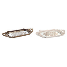 Snack tray DKD Home Decor 47,5 x 26,5 x 5 cm Mirror Golden White Resin Dark brown Neoclassical (2 Units)