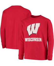 Youth Boys Red Wisconsin Badgers Lockup Long Sleeve T-shirt