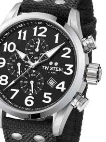 Мужские наручные часы с черным текстильным ремешком TW Steel VS3 Volante Chronograph 45mm 10 ATM