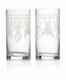 Godinger set of Two 12 Ounce Highball Glasses with Frosted Monkey Designs