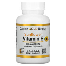 Витамин Е California Gold Nutrition, Витамин E из подсолнечника со смешанными токоферолами, 400 МЕ, 90 растительных мягких таблеток