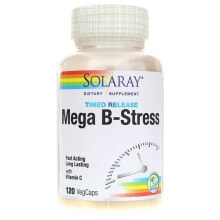 Витамины группы В Solaray Mega Time Release B-Stress Комплекс витаминов группы В + Витамин С 120 веганских капсул
