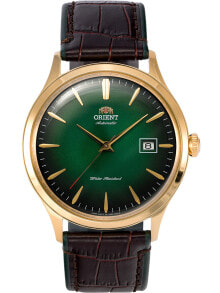 Мужские наручные часы с ремешком Мужские  часы с черным кожаным ремешком Orient FAC08002F0 Automatik Herren 42mm 3ATM