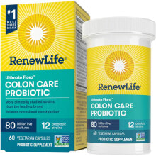 Пребиотики и пробиотики renew Life Ultimate Flora Colon Care Probiotic Пробиотики для поддержки пищеварения и иммунитета 80 млрд КОЕ 12 штаммов 60 веганских капсул