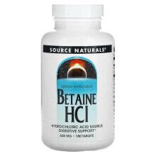Витамины и БАДы для пищеварительной системы source Naturals, Бетаина гидрохлорид, 650 мг, 180 таблеток