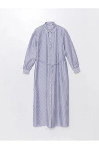 LCWAIKIKI Classic Çizgili Uzun Kollu Kadın Gömlek Elbise