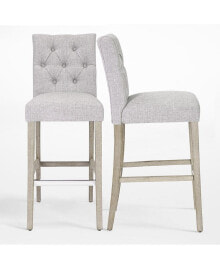 Linen Fabric Tufted Bar Stool (Set of 2)