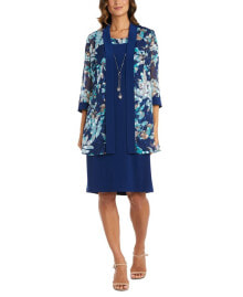 R & M Richards women's 2-Pc. Printed Jacquard Jacket & Necklace Dress