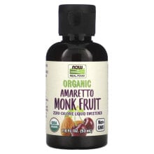 Сахар nOW Foods, Organic Amaretto Monk Fruit, низкокалорийный жидкий подсластитель, 53 мл (1,8 жидк. Унции)