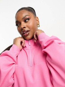 Женские свитшоты aSOS DESIGN Curve half zip sweatshirt in pink