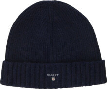 Женская шапка черная GANT Women's wool lined beanie knitted hat