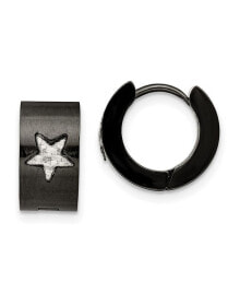 Купить серьги Chisel: Stainless Steel Grey Carbon Fiber Star Hinged Hoop Earrings