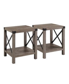 Walker Edison farmhouse 2-Piece Metal-X Side Tables with Lower Shelf Set